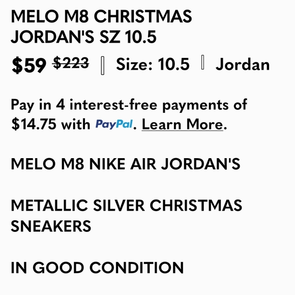 MELO M8 CHRISTMAS JORDAN'S SZ 10.5 - Picture 7 of 7